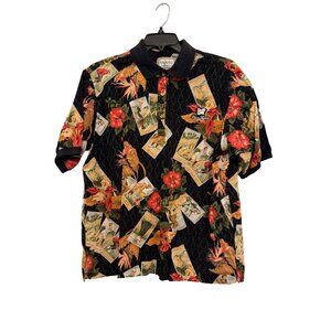 Vintage Kalaheo Golf-Themed Hawaiian Shirt XL Mens Black With Bright Floral